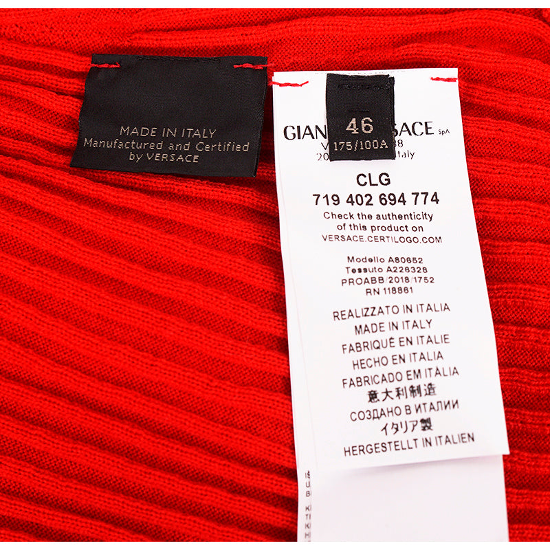 SZ 46 NEW $875 VERSACE Red Wool GOLD LOGO MEDUSA BUTTONS Rib SWEATER KNIT TOP