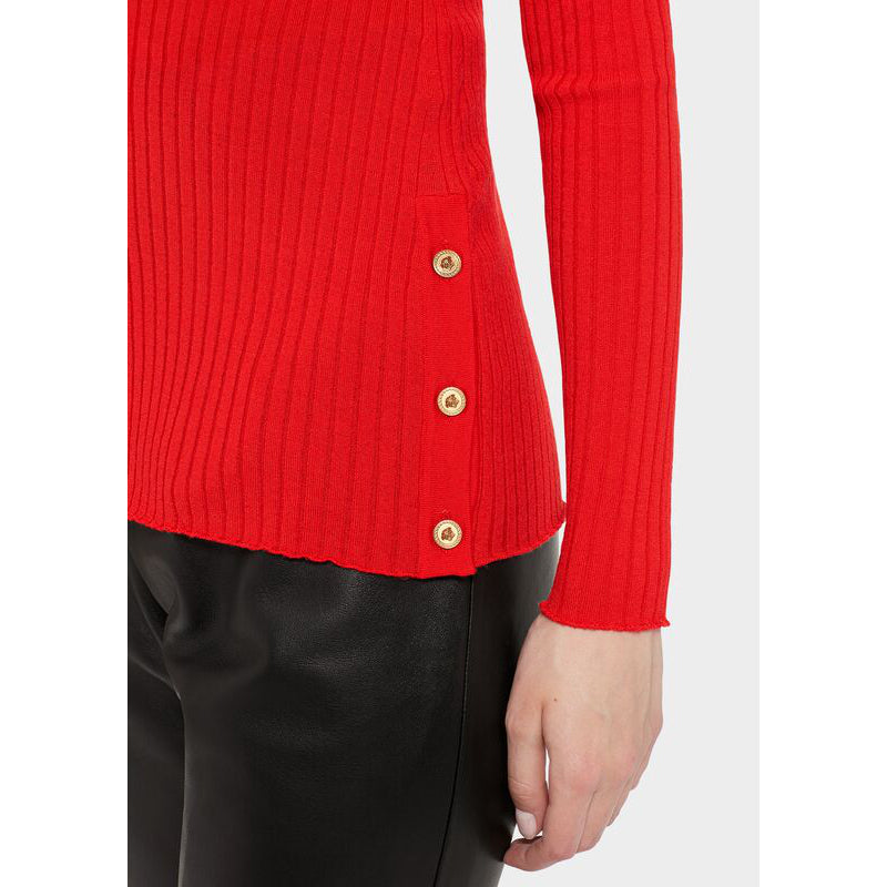 SZ 46 NEW $875 VERSACE Red Wool GOLD LOGO MEDUSA BUTTONS Rib SWEATER KNIT TOP