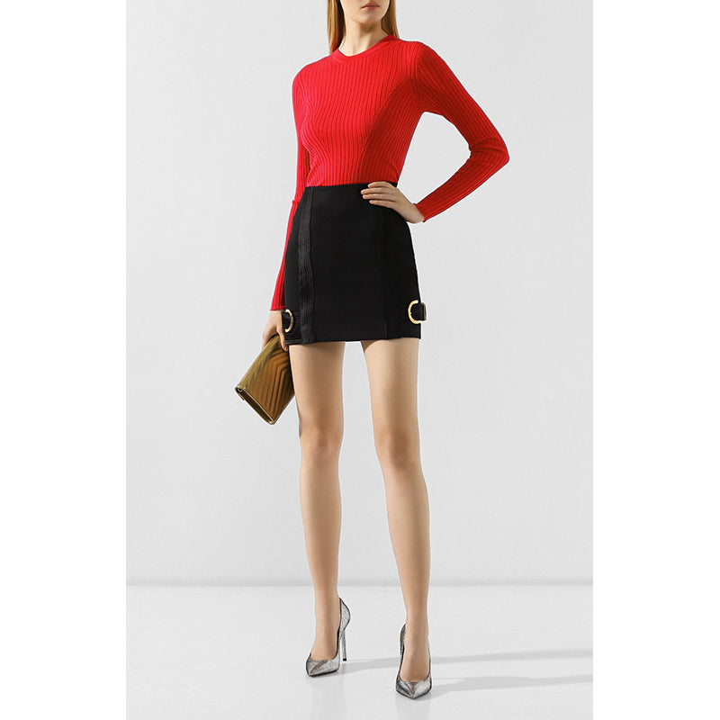 SZ 46 NEW $875 VERSACE Red Wool GOLD LOGO MEDUSA BUTTONS Rib SWEATER KNIT TOP