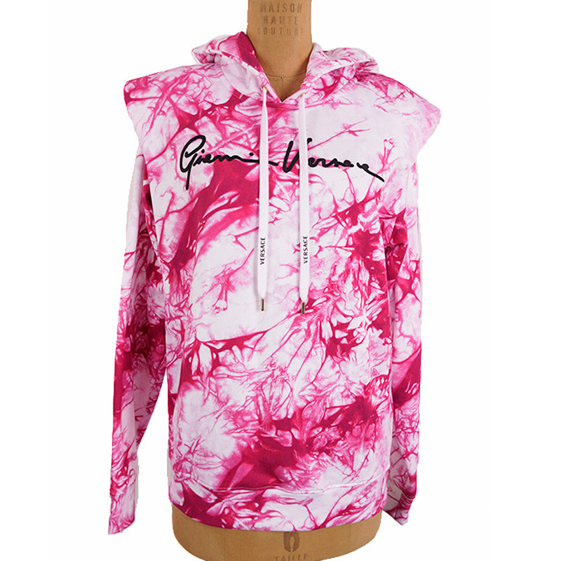 38 NEW $975 VERSACE RUNWAY Woman's PINK TIE DYE Cotton Shoulder Pad SWEATSHIRT
