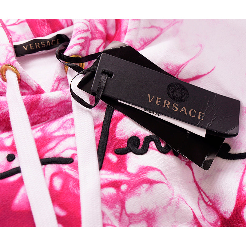 38 NEW $975 VERSACE RUNWAY Woman's PINK TIE DYE Cotton Shoulder Pad SWEATSHIRT