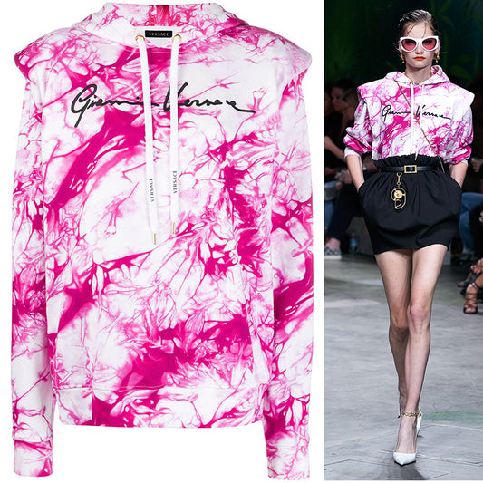 38 NEW $975 VERSACE RUNWAY Woman's PINK TIE DYE Cotton Shoulder Pad SWEATSHIRT