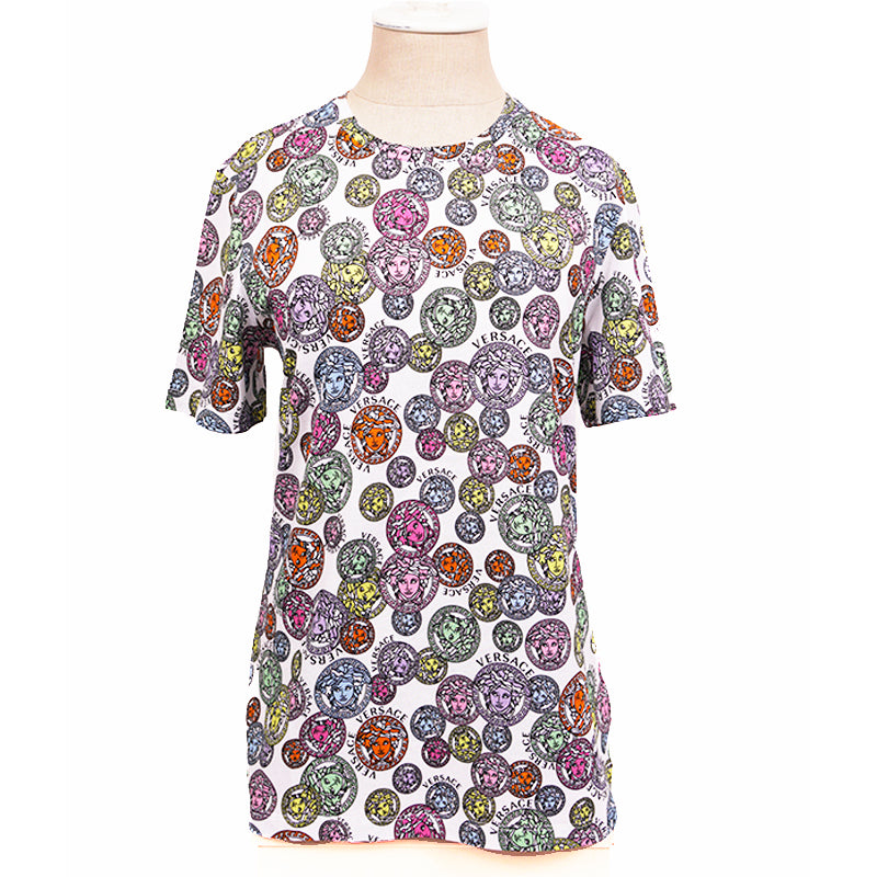 sz 38 NEW $690 VERSACE Woman's White AMPLIFIED MEDUSA LOGO PRINT T-Shirt Tee TOP