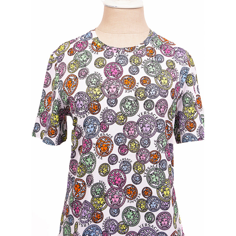 sz 38 NEW $690 VERSACE Woman's White AMPLIFIED MEDUSA LOGO PRINT T-Shirt Tee TOP