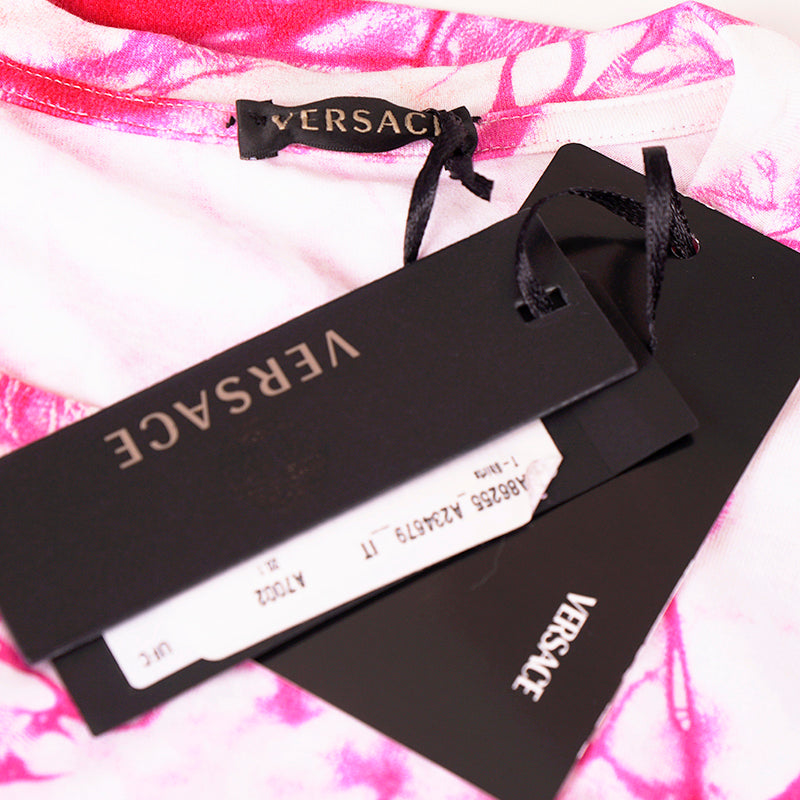 sz 42 NEW $675 VERSACE RUNWAY Pink TIE DYE Signature LOGO Jersey Soft KNIT TOP