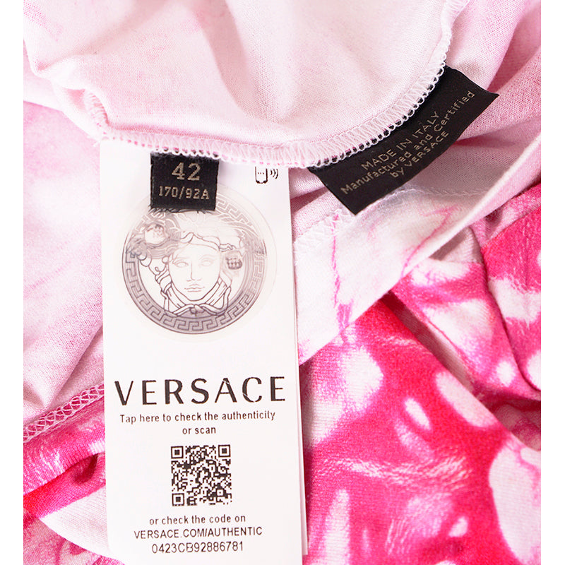sz 42 NEW $675 VERSACE RUNWAY Pink TIE DYE Signature LOGO Jersey Soft KNIT TOP