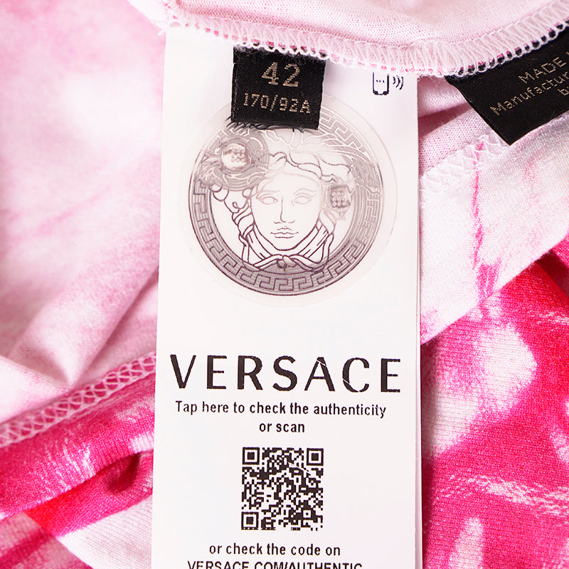 sz 42 NEW $675 VERSACE RUNWAY Pink TIE DYE Signature LOGO Jersey Soft KNIT TOP