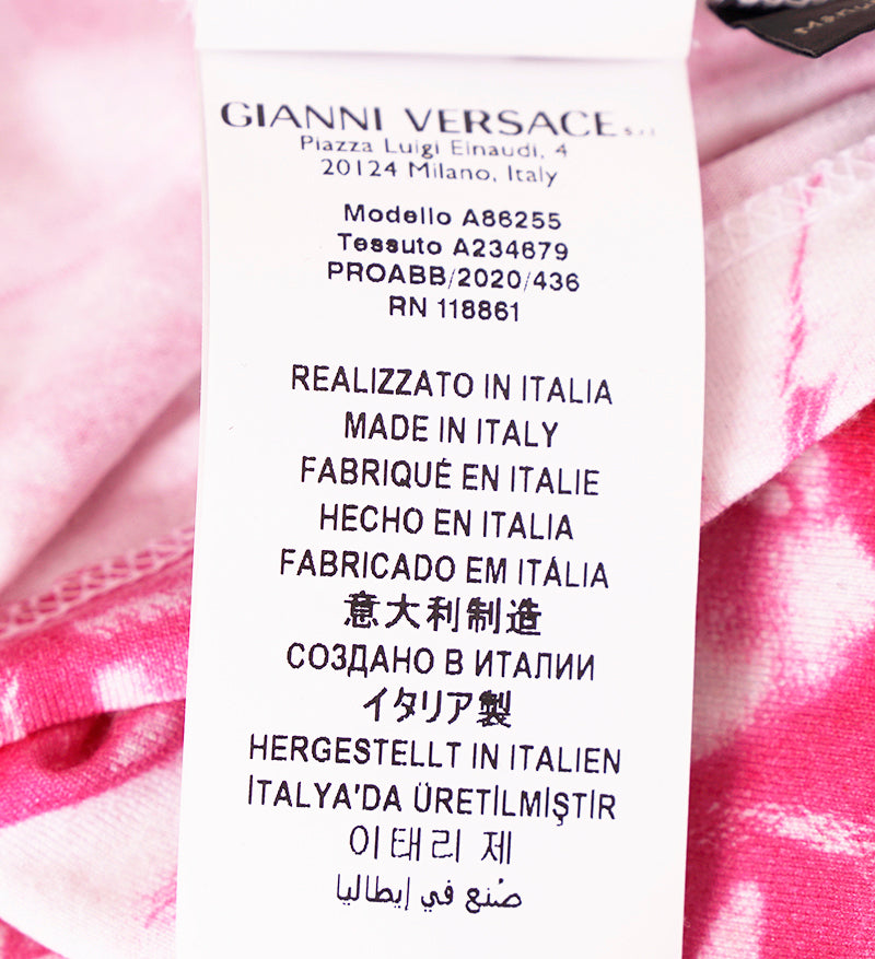 sz 42 NEW $675 VERSACE RUNWAY Pink TIE DYE Signature LOGO Jersey Soft KNIT TOP