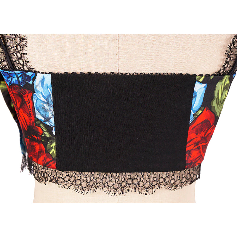 38 NEW $750 VERSACE Blue Floral Roses Silk RUNWAY PRINT Lace BRALETTE CORSET TOP