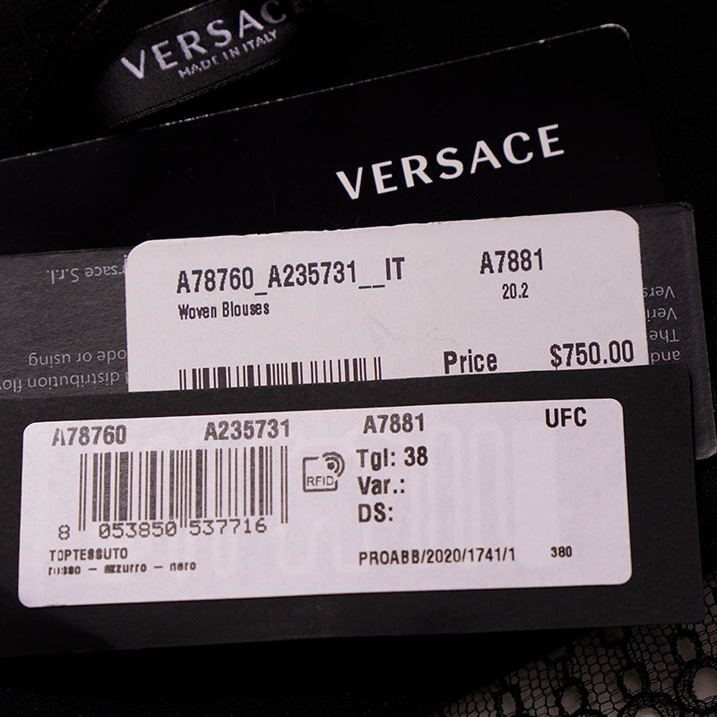 38 NEW $750 VERSACE Blue Floral Roses Silk RUNWAY PRINT Lace BRALETTE CORSET TOP