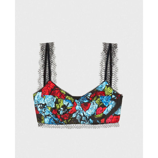 38 NEW $750 VERSACE Blue Floral Roses Silk RUNWAY PRINT Lace BRALETTE CORSET TOP