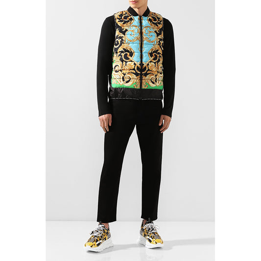 M & L NEW $1425 VERSACE Men's Black GOLD BAROQUE MEDUSA PRINT Sporty Quilted VEST