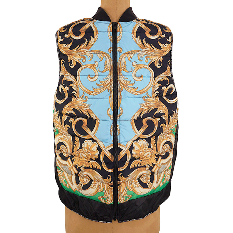 M & L NEW $1425 VERSACE Men's Black GOLD BAROQUE MEDUSA PRINT Sporty Quilted VEST