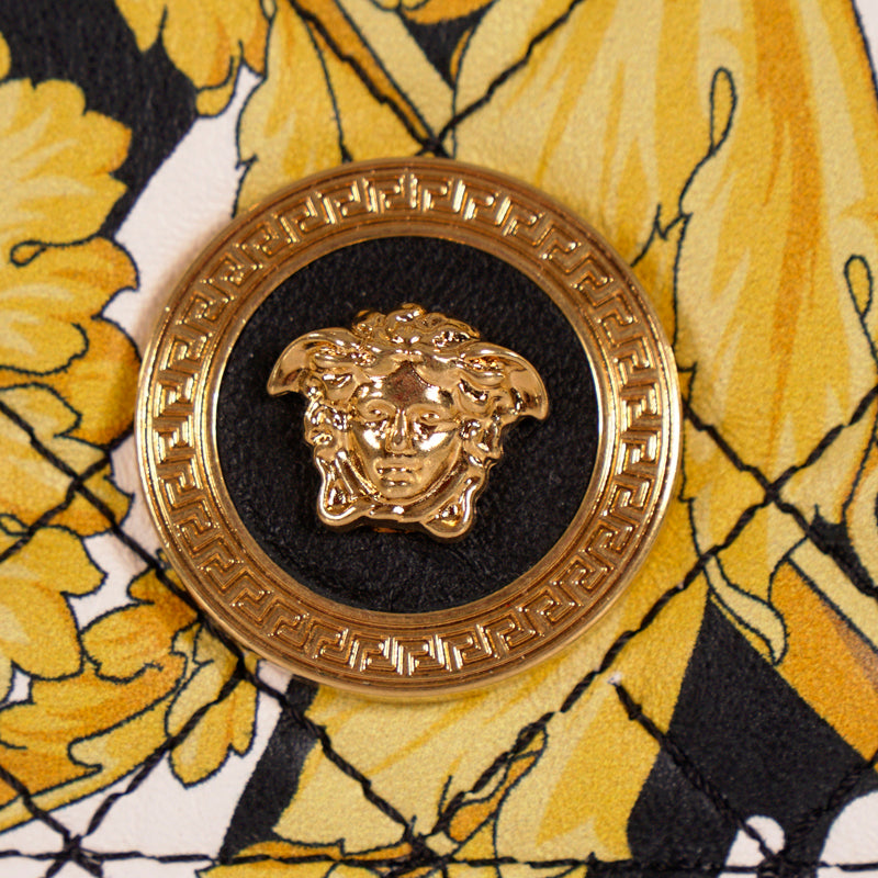 NEW $675 VERSACE Tribute Yellow SAVAGE BAROCCO Quilted Leather FRENCH WALLET NIB