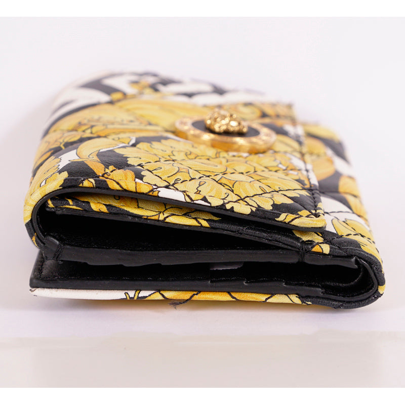 NEW $675 VERSACE Tribute Yellow SAVAGE BAROCCO Quilted Leather FRENCH WALLET NIB