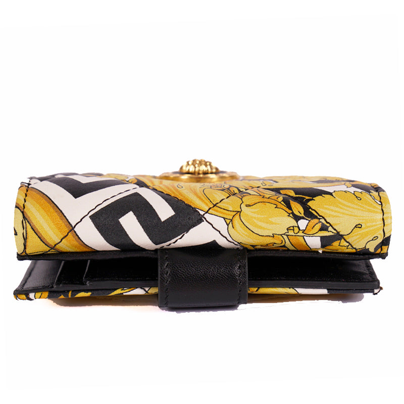 NEW $675 VERSACE Tribute Yellow SAVAGE BAROCCO Quilted Leather FRENCH WALLET NIB
