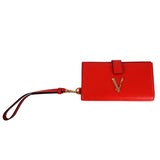 NEW $850 VERSACE Red Leather Gold Barocco V LOGO VIRTUS PHONE HOLDER WALLET NIB