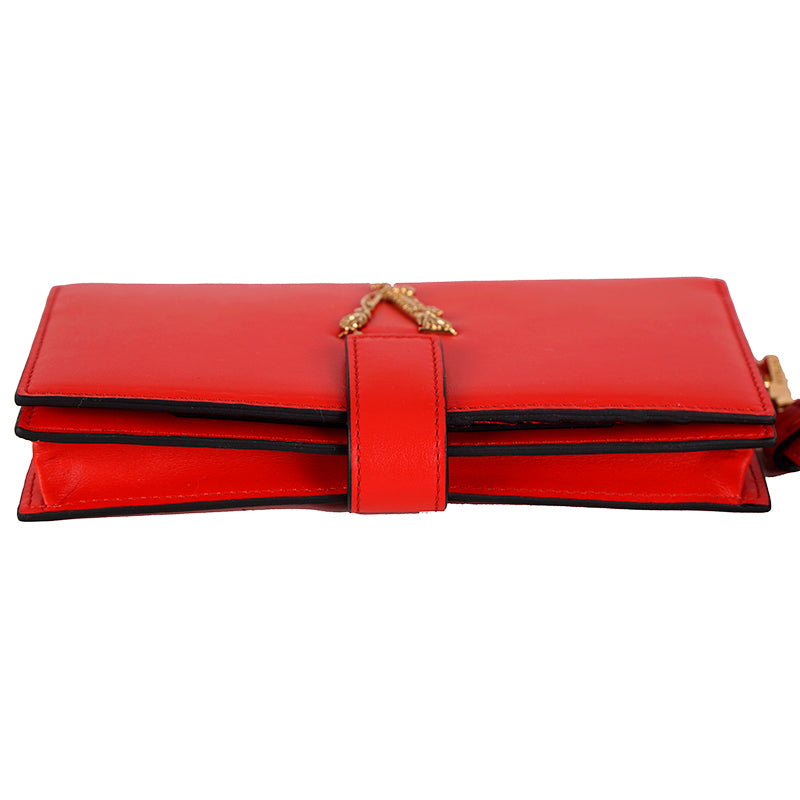 NEW $825 VERSACE RUNWAY Red Leather Barocco V VIRTUS LOGO Crossbody Phone  BAG