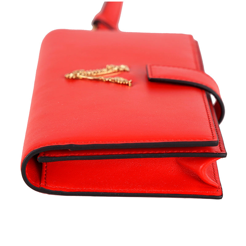 NEW $825 VERSACE RUNWAY Red Leather Barocco V VIRTUS LOGO Crossbody Phone  BAG