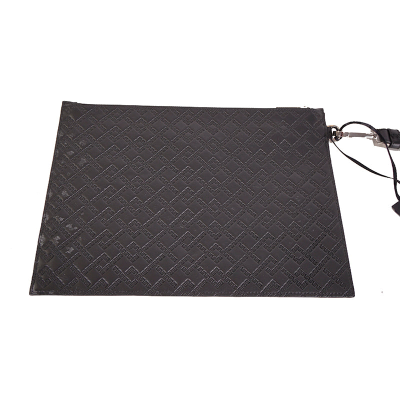 NEW $1095 VERSACE Black GREEK EMBOSSED Leather MEDUSA LOGO Wristlet CLUTCH BAG