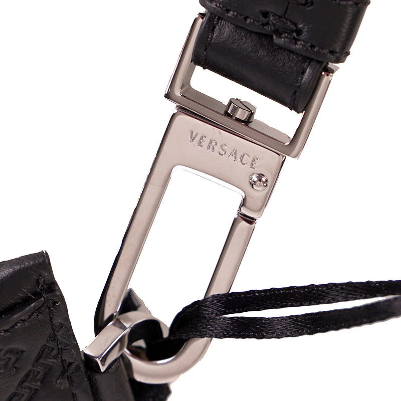 NEW $1095 VERSACE Black GREEK EMBOSSED Leather MEDUSA LOGO Wristlet CLUTCH BAG