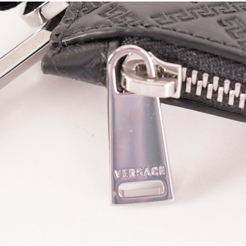 NEW $1095 VERSACE Black GREEK EMBOSSED Leather MEDUSA LOGO Wristlet CLUTCH BAG