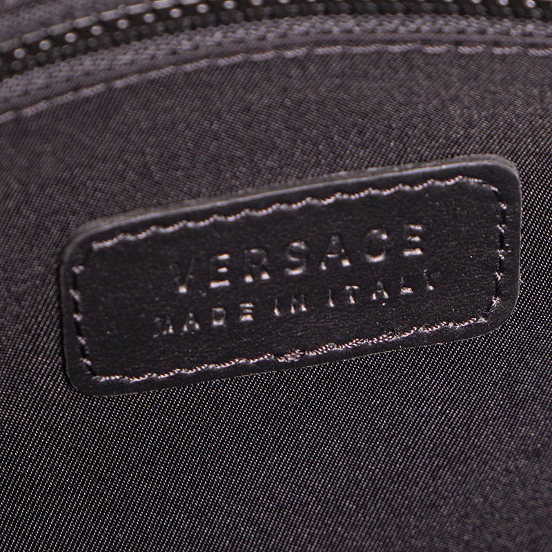 NEW $1095 VERSACE Black GREEK EMBOSSED Leather MEDUSA LOGO Wristlet CLUTCH BAG