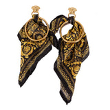 NEW  VERSACE Gold BARROCCO SILK SCARF Brass MEDUSA HOOP Pierced EARRINGS NIB