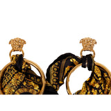 NEW  VERSACE Gold BARROCCO SILK SCARF Brass MEDUSA HOOP Pierced EARRINGS NIB