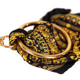 NEW  VERSACE Gold BARROCCO SILK SCARF Brass MEDUSA HOOP Pierced EARRINGS NIB