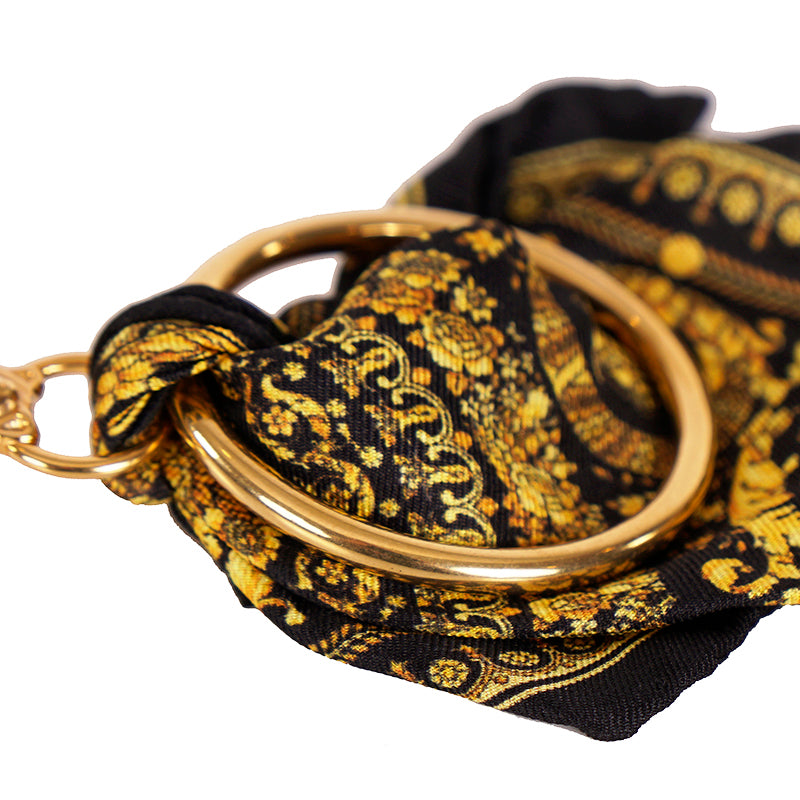 NEW  VERSACE Gold BARROCCO SILK SCARF Brass MEDUSA HOOP Pierced EARRINGS NIB