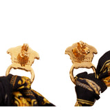 NEW  VERSACE Gold BARROCCO SILK SCARF Brass MEDUSA HOOP Pierced EARRINGS NIB