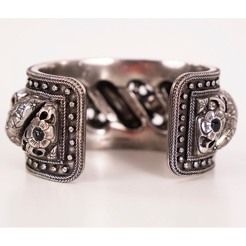 NEW $995 SAINT LAURENT Marrakech Black AGATE Antique AGED FINISH CUFF BRACELET