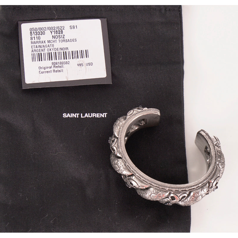 NEW $995 SAINT LAURENT Marrakech Black AGATE Antique AGED FINISH CUFF BRACELET