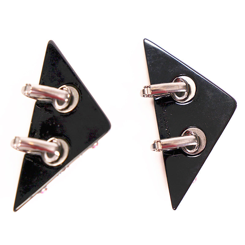 NEW $495 SAINT LAURENT 80's Crystal Black Triangle OPYUM YSL LOGO Clip EARRINGS