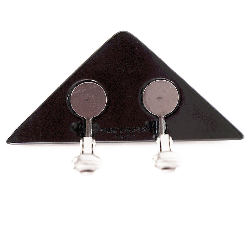 NEW $495 SAINT LAURENT 80's Crystal Black Triangle OPYUM YSL LOGO Clip EARRINGS