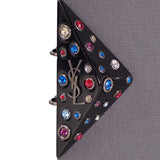 NEW $495 SAINT LAURENT 80's Crystal Black Triangle OPYUM YSL LOGO Clip EARRINGS