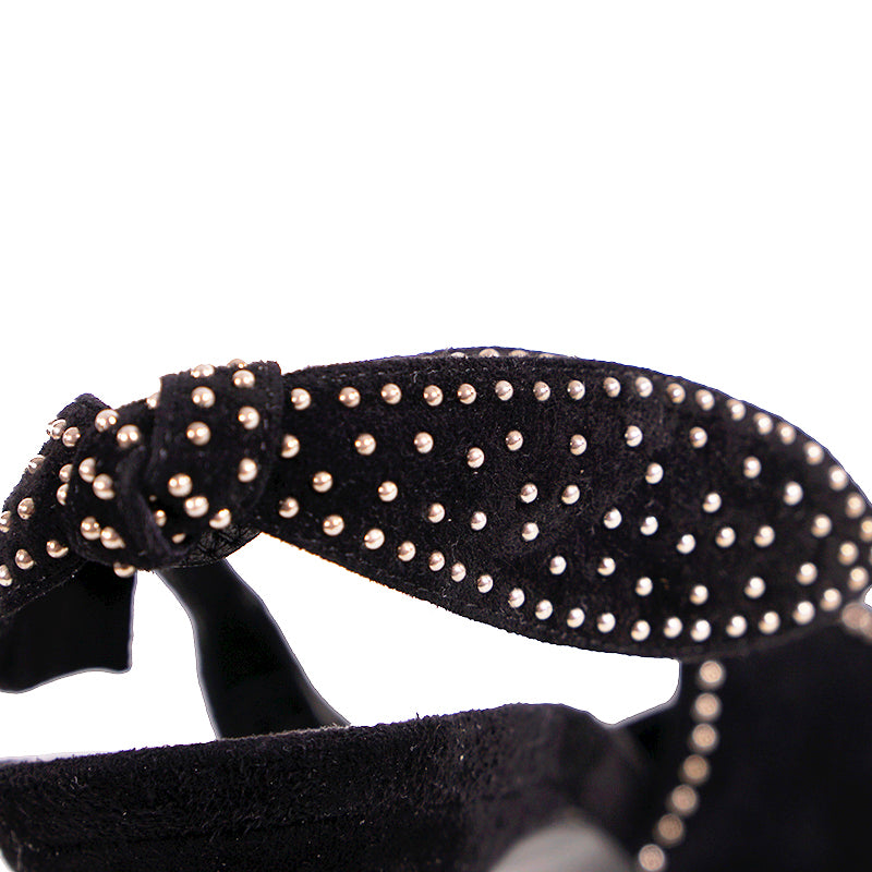 sz 37 NEW $1,095 SAINT LAURENT Black Suede STUDDED Charlotte 55 SLING BACK HEELS