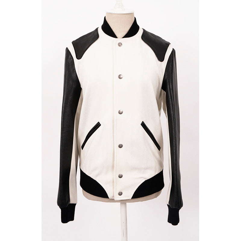 SZ 36 NEW $3,870 SAINT LAURENT Woman's HEAVEN LEATHER SLEEVE Bomber TEDDY JACKET