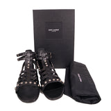 sz 37 NEW $1050 SAINT LAURENT Black WOVEN LEATHER Studded GLADIATOR Boho SANDALS