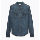 sz M NEW $750 SAINT LAURENT Vintage Blue JAPAN DENIM Classic WESTERN Style SHIRT