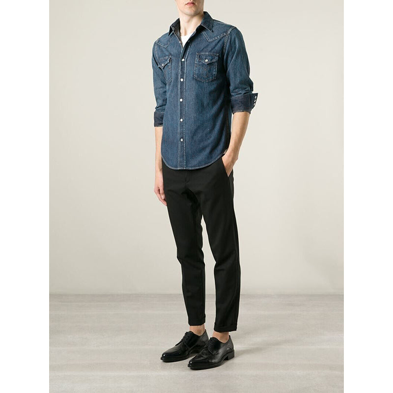 sz M NEW $750 SAINT LAURENT Vintage Blue JAPAN DENIM Classic WESTERN Style SHIRT