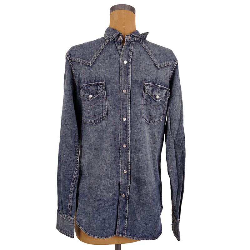 sz M NEW $750 SAINT LAURENT Vintage Blue JAPAN DENIM Classic WESTERN Style SHIRT