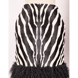 36 XS NEW $3290 SAINT LAURENT RUNWAY Black White Zebra Prnt Leather FX FUR SKIRT