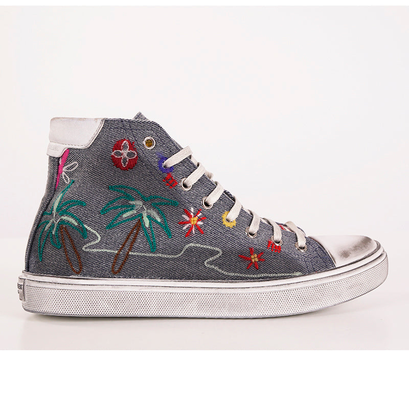 38 NEW $895 SAINT LAURENT Woman's Denim PALM TREE High Top BEDFORD SNEAKERS