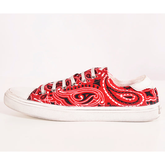 sz 37 NEW $545 SAINT LAURENT Woman's Red Bandana Print BEDFORD LOW TOP SNEAKERS
