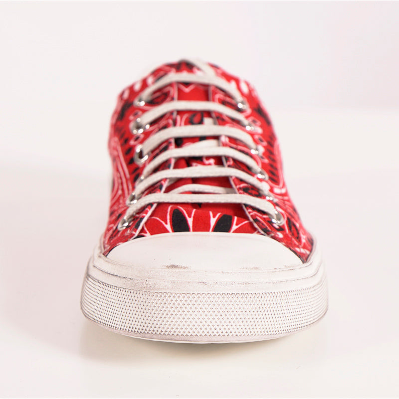 sz 37 NEW $545 SAINT LAURENT Woman's Red Bandana Print BEDFORD LOW TOP SNEAKERS