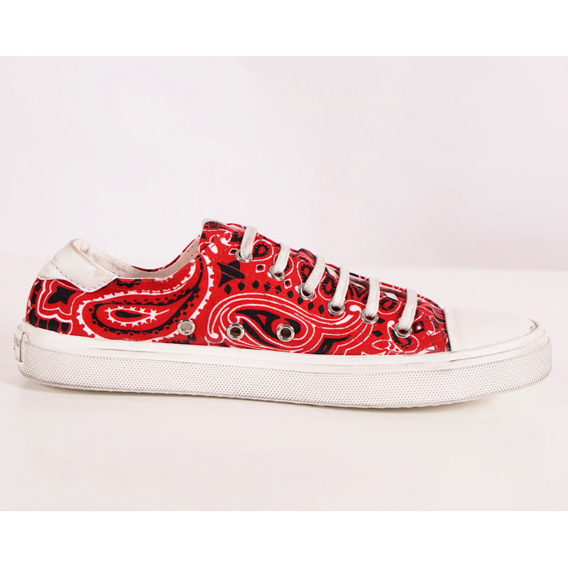 sz 37 NEW $545 SAINT LAURENT Woman's Red Bandana Print BEDFORD LOW TOP SNEAKERS