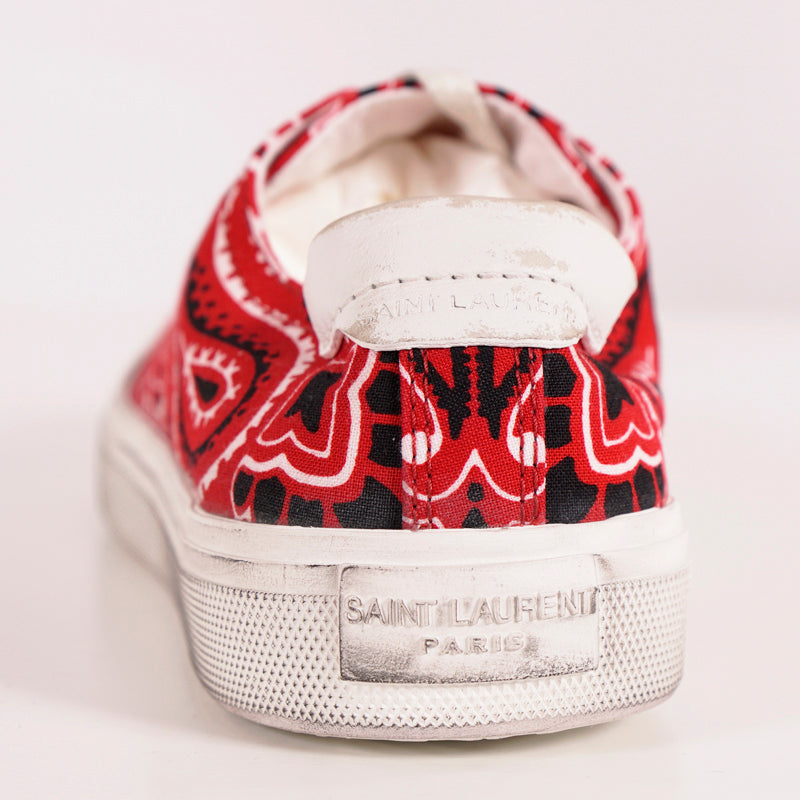 sz 37 NEW $545 SAINT LAURENT Woman's Red Bandana Print BEDFORD LOW TOP SNEAKERS