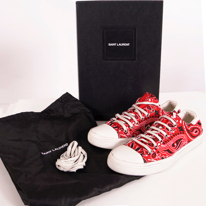 sz 37 NEW $545 SAINT LAURENT Woman's Red Bandana Print BEDFORD LOW TOP SNEAKERS